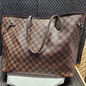 Louis Vuitton Neverfull MM Tote Bag Damier Ebene Shoulder Red Interior
